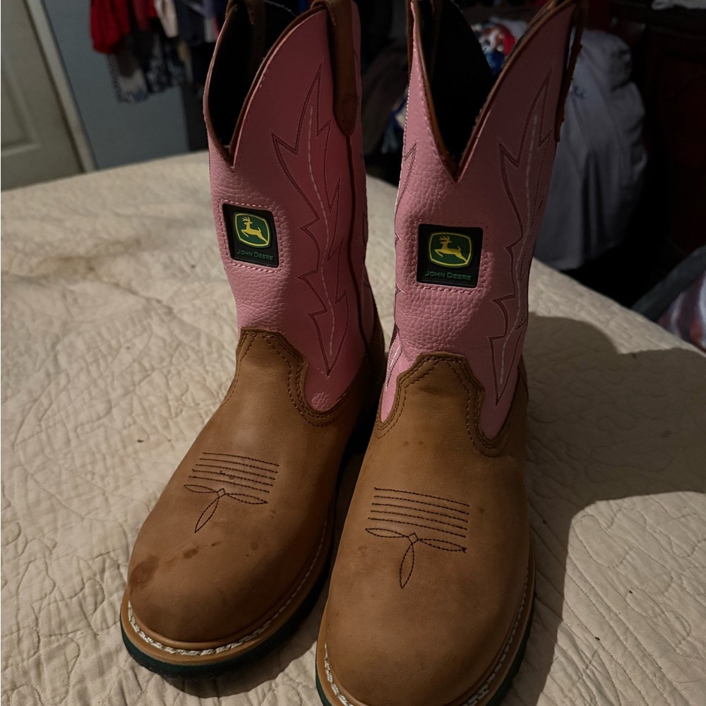 John Deere Pink and Brown Cowboy Boots